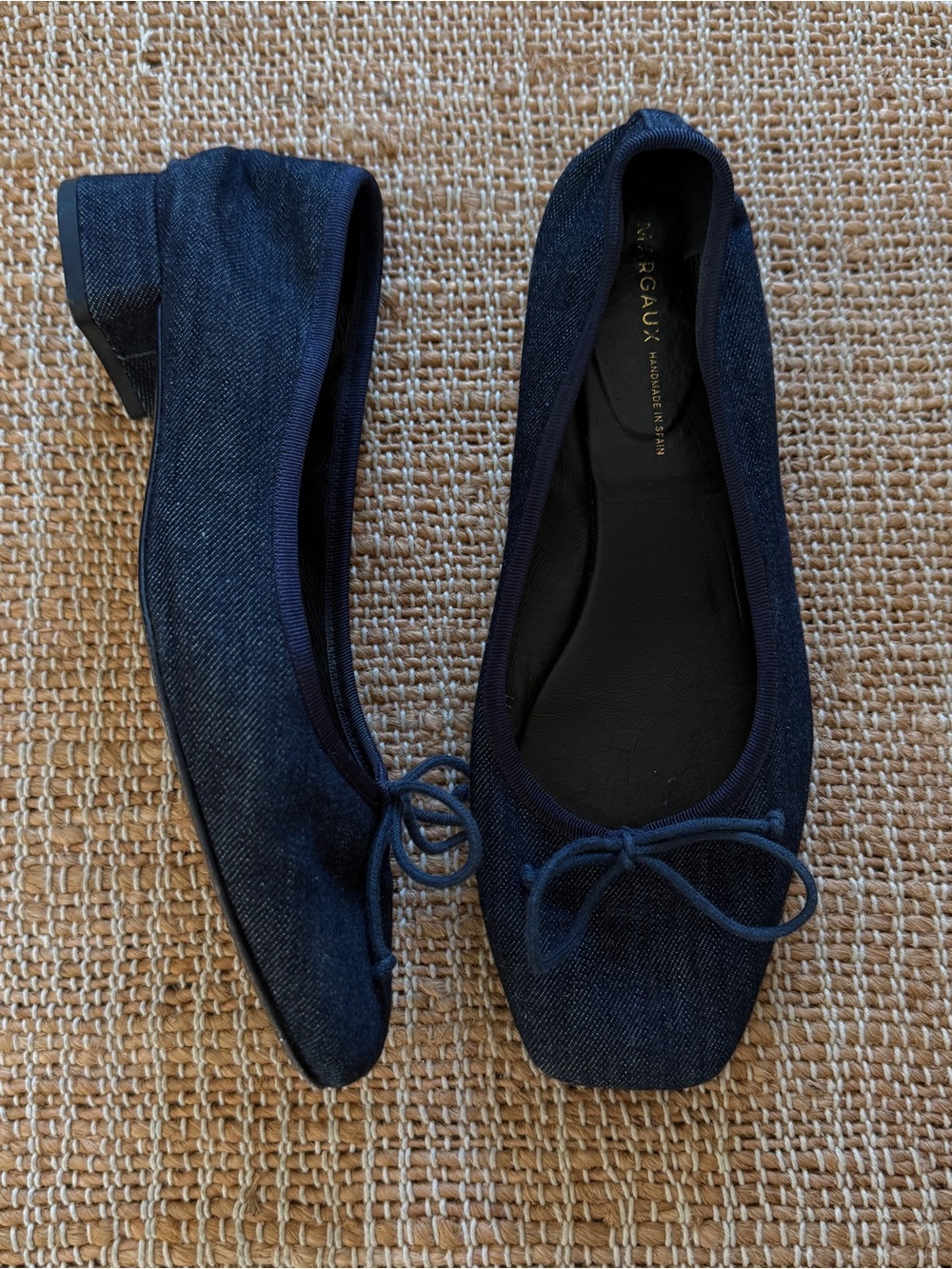 Margaux Dark Navy Denim Ballet Flats with Bow Trim